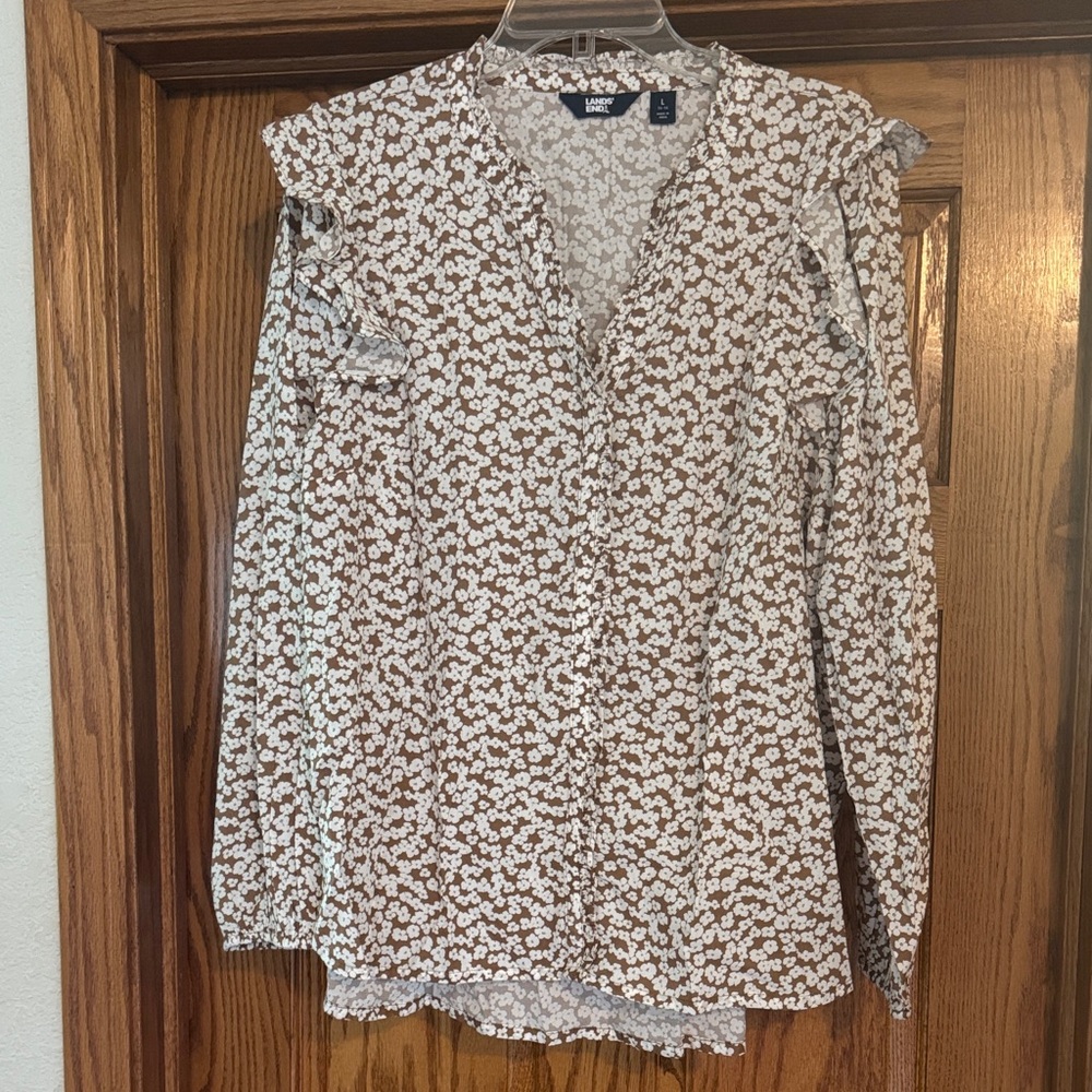 Lands End Floral Brown and White Women's Top